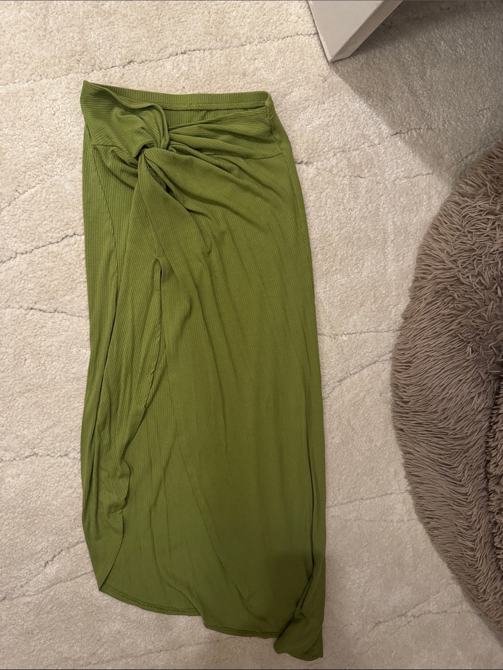 Olive Green Twist-Front Maxi Skirt